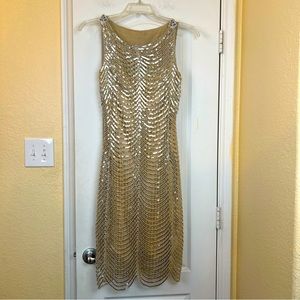 Tadashi Shoji Gold Sequin Midi Cocktail Dress Size 4